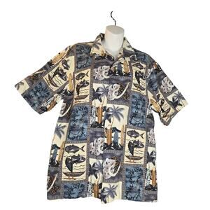 Q-Fashion Hawaii Mens Large Shirt Novelty Fish ALL Over Print Vacation Beach